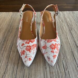 J. RENEE | Mayetta Slingback Pump Coral Floral Metallic Heel Sz 10 Wedding